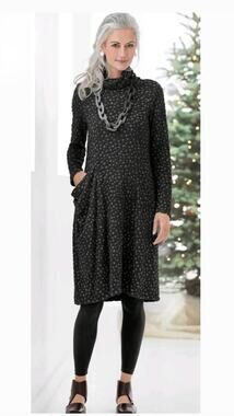 Lisa Bayne Black Textured Polka Dot Cowl Neck Long Sleeve Midi Dress Small